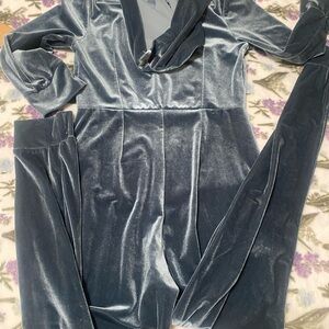 Elegant Velvet Jumpsuit in Silver Gray